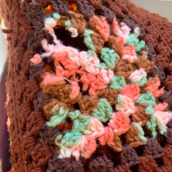 VTG Handmade Granny Square Crochet Afghan Throw Blanket Boho w/ Tassels FLAW - Picture 5 of 5